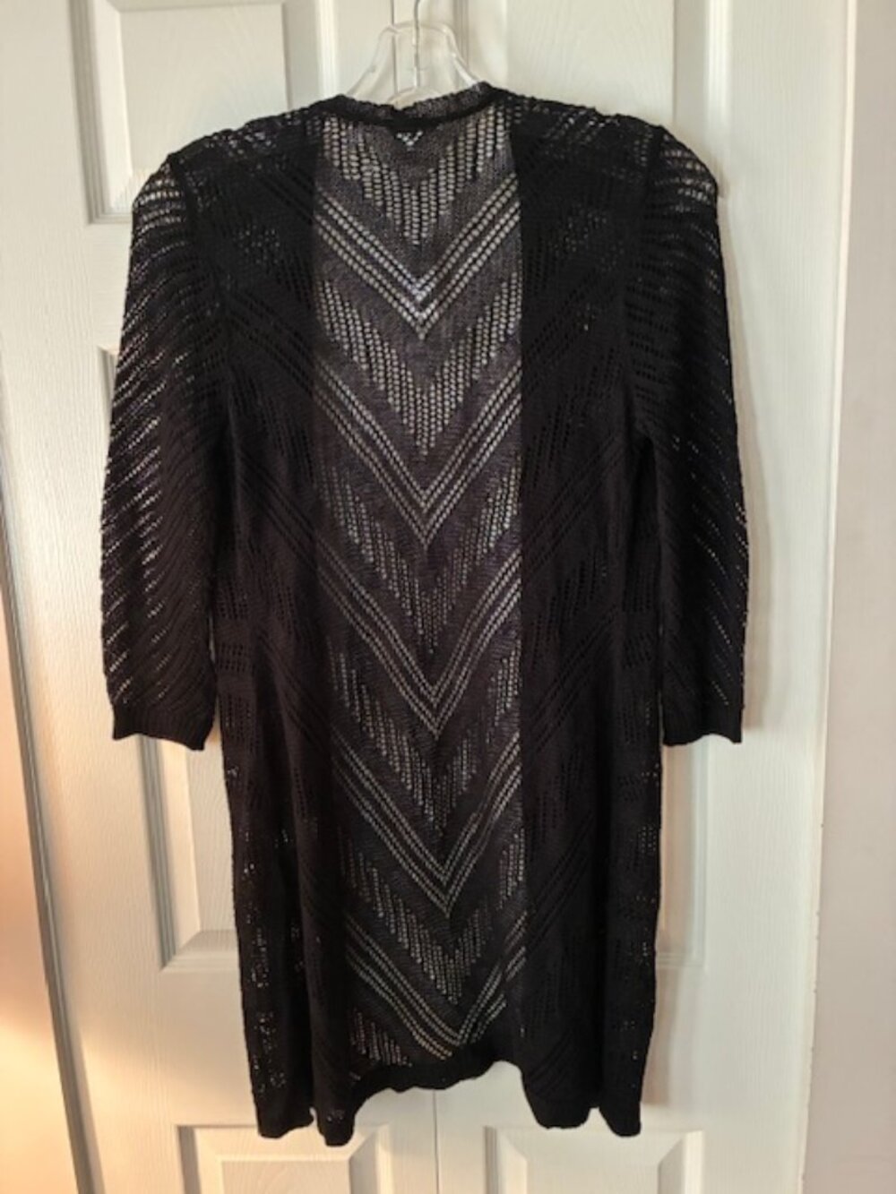 NWT Size S Westport Dressbarn Black Open Front Pointelle Knit Cardigan